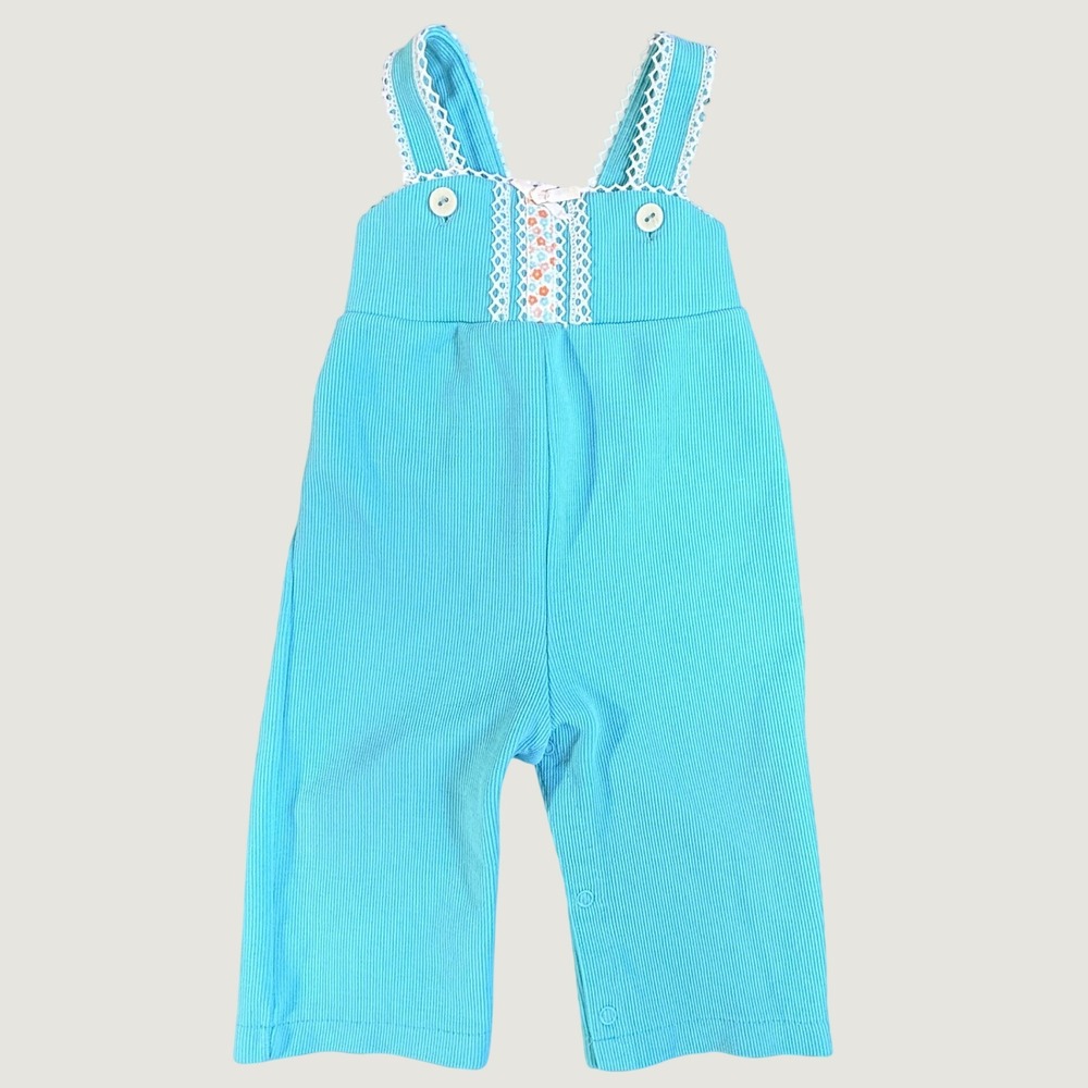 Vintage Carters Baby Overalls Jumpsuit Teal Ribbed Lace Floral 18 Months 23-26